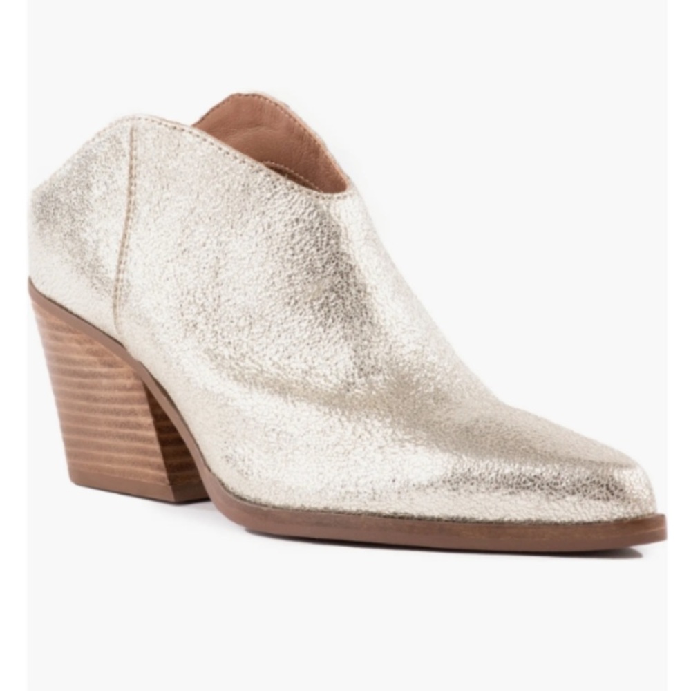 SEYCHELLES “FANCY AFFAIR Platinum/gold Metallic Mule Western Booties SZ 8